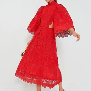 FARM Rio Red Guipure cut out dress